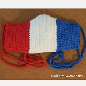 Handmade Washable Crochet Face Mask - Red, White & Blue